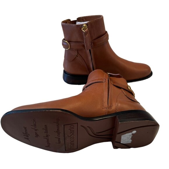 Franco Sarto Elese Leather Boots Size 6 EU 36 Cognac Ankle High Buckle Zip NWOB - Picture 8 of 11